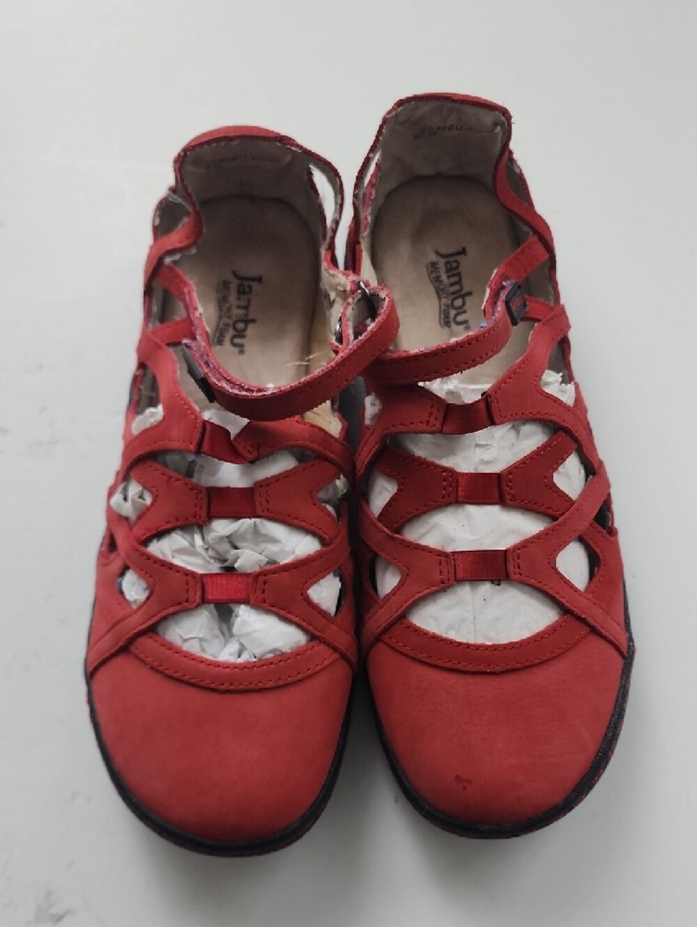 Jambu Red Strappy Casual Mary Jane Flats with Cutouts - Picture 9 of 13